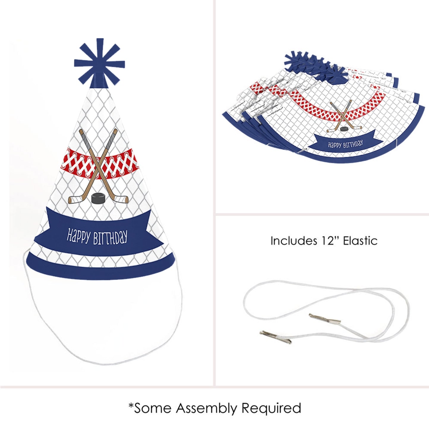 Big Dot of Happiness Shoots and Scores - Hockey - Cone Happy Birthday Party Hats for Kids and Adults - Set of 8 (Standard Size)