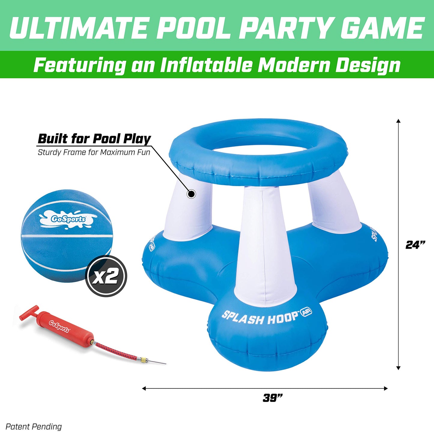 GoSports Splash Hoop Air, Inflatable Pool Basketball Game - Includes Floating Hoop, 2 Water Basketballs and Ball Pump