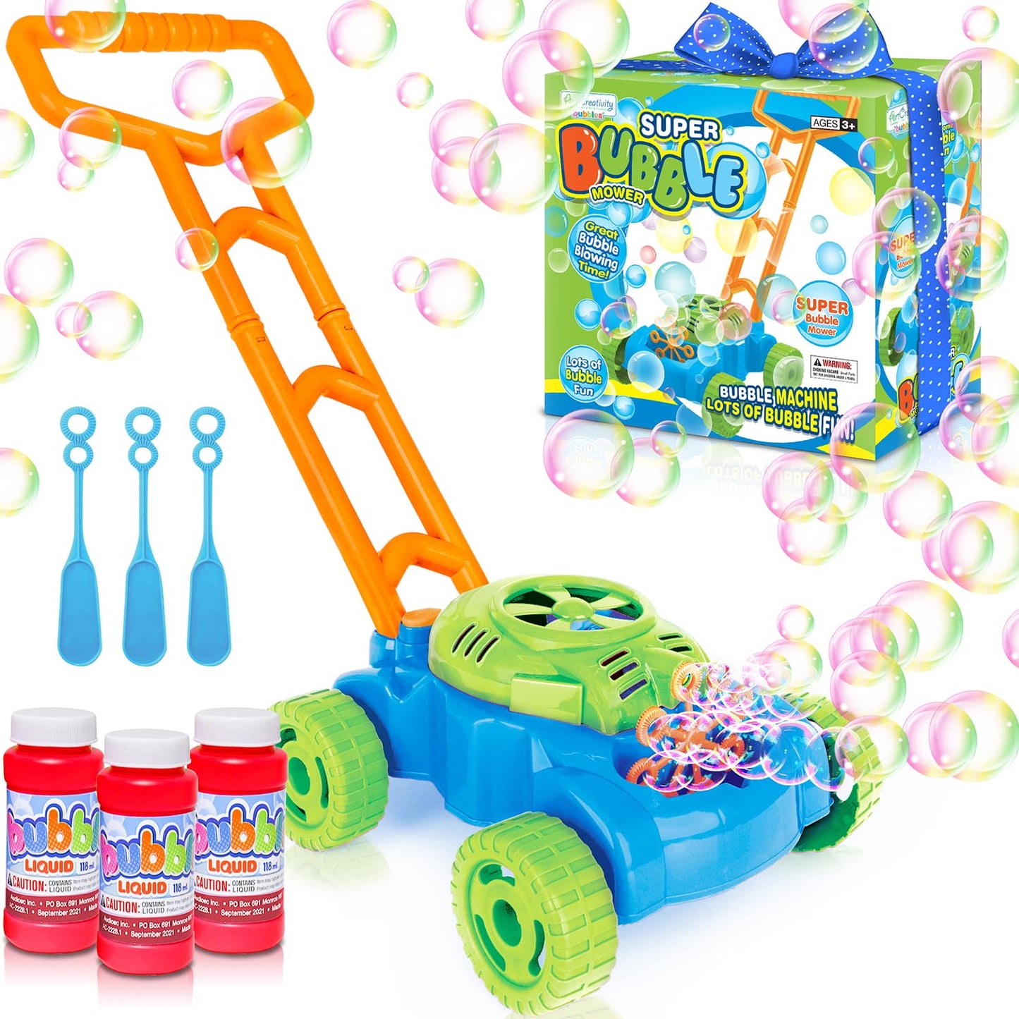 ArtCreativity Bubble Lawn Mower for Toddlers 1-3, Kids Bubble Machine for 1 Year Old Boy Gifts, Bubbles Blowing Push Toys for Kids, Summer Outdoor