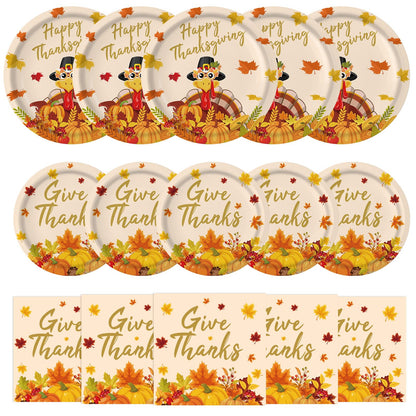 150 Pcs Thanksgiving Plates and Napkins Sets - Happy Thanksgiving Round Tableware, Disposable Fall Turkey Give Thanks Paper Dinner Dessert Plates