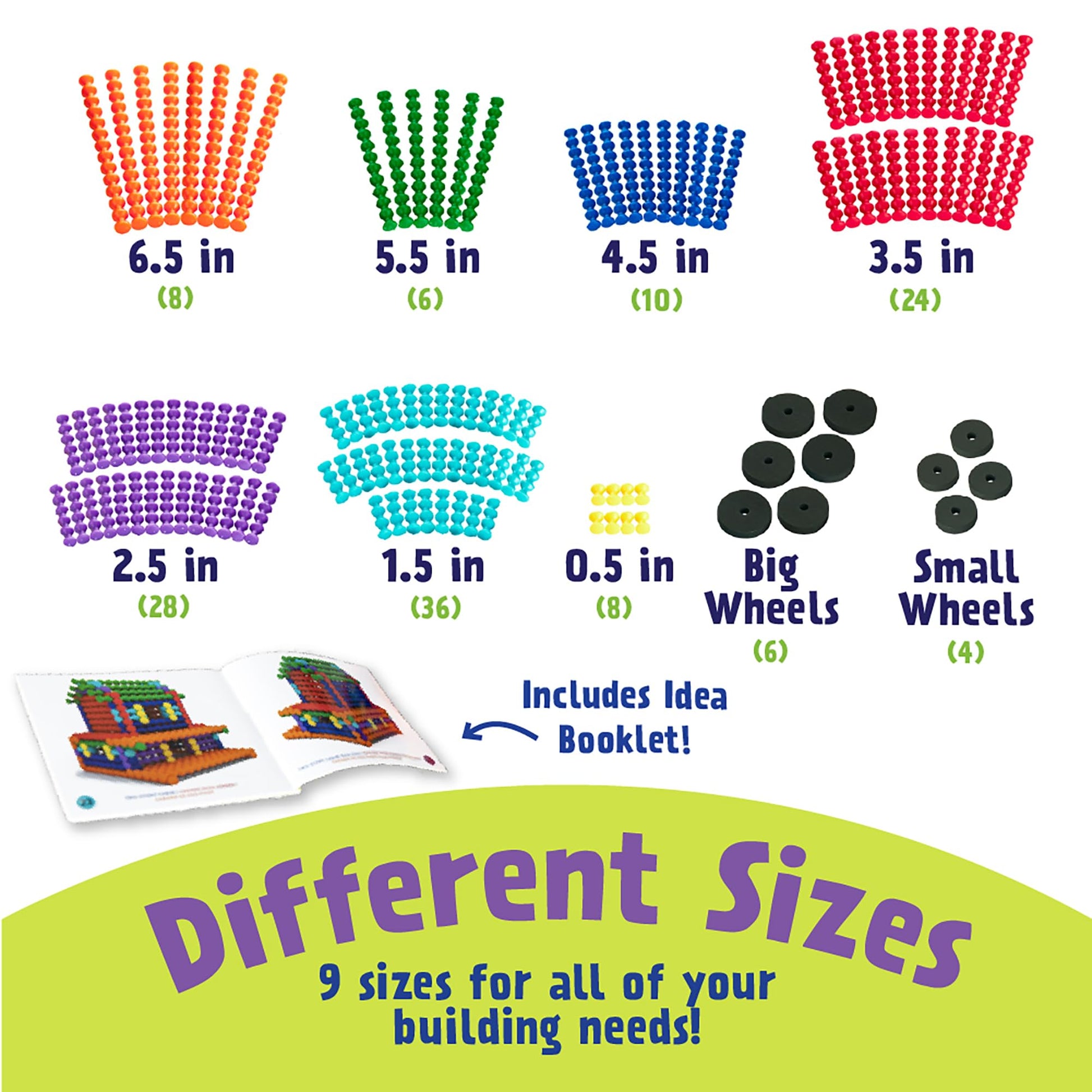 POPULAR PLAYTHINGS Playstix, Building Sticks Kit for Kids, Construction Stem Building Toy Gift for Boys & Girls - 130 Piece
