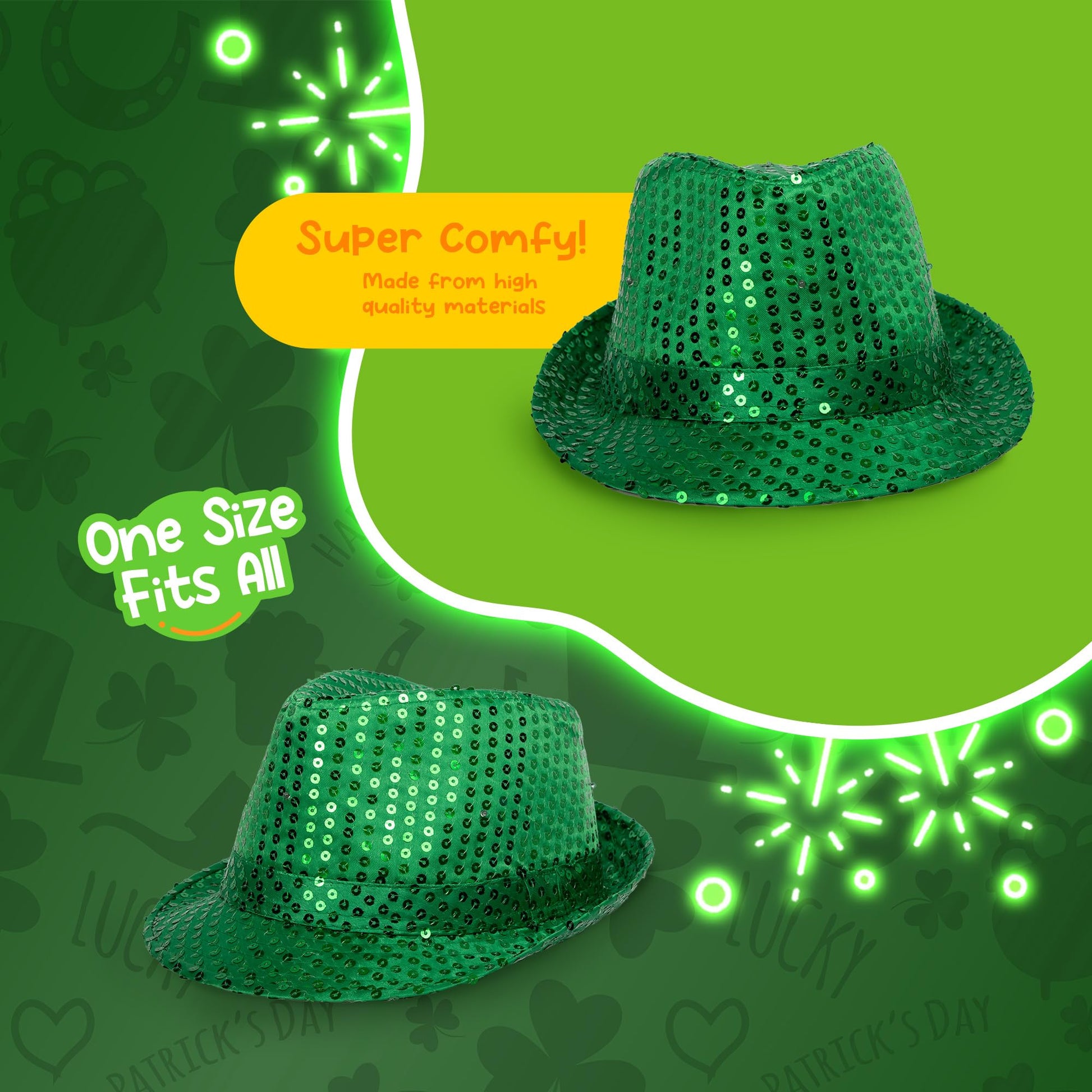 Glittering Sequin Fedora - St. Patrick's Day Party Hat for Celebrations & Stylish Nights Out Green