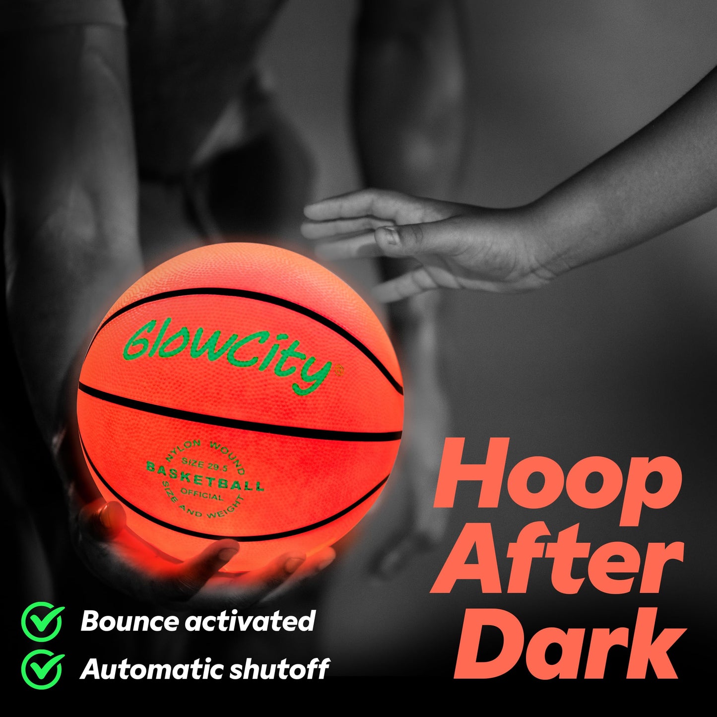 GlowCity Glow in The Dark Basketball - Size 7 Light Up Ball for Teen Boys Gifts, Adults - Red Glow for Outdoor Games - Sports Birthday Gift Ideas
