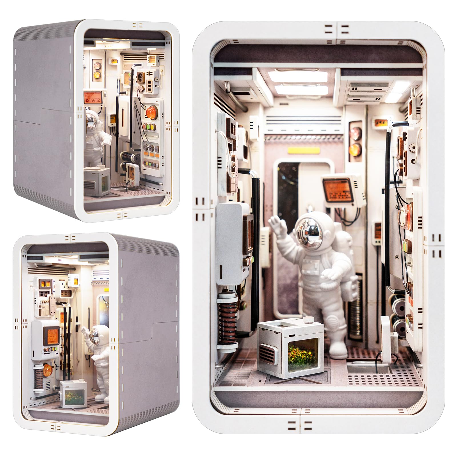 Joohour DIY Book Nook Kit, Dollhouse Miniature, Booknook Bookshelf Insert Decor Alley 3D Wooden Puzzle, Bookends Model Building Kit with LED Light
