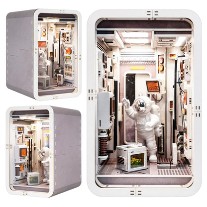 Joohour DIY Book Nook Kit, Dollhouse Miniature, Booknook Bookshelf Insert Decor Alley 3D Wooden Puzzle, Bookends Model Building Kit with LED Light