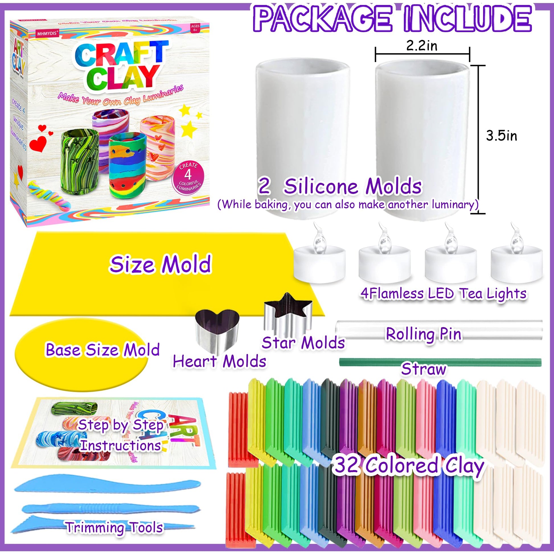 MHMYDIS Make Your Own Clay Luminaries - Arts and Crafts kit for Boys Girls and Teens Age 6 7 8 9 10 11 12 Year Old and up - Creative Clay Lantern Toys