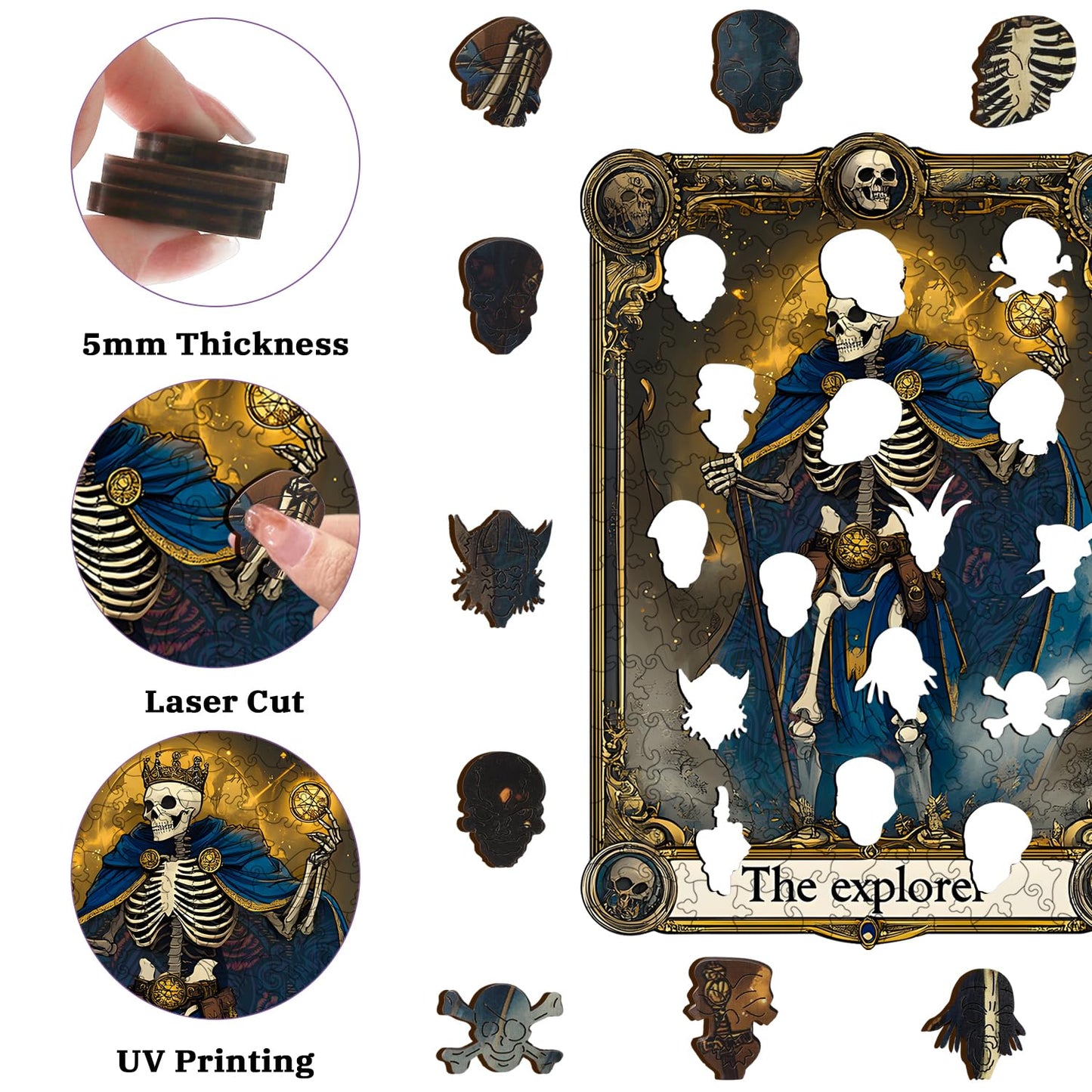 Wooden Jigsaw Puzzles for Adults, Skull Explorer Tarot Theme, 200 Pieces