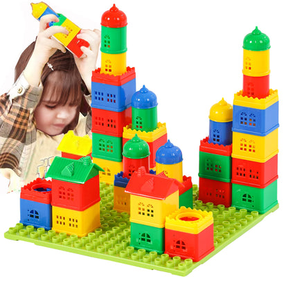 KUTOI Toddler Building Blocks for Kids Ages 4-8, Toddler Blocks Stacking Toys, Fun House Big Blocks Building Sets with 10” x 10” Baseplate