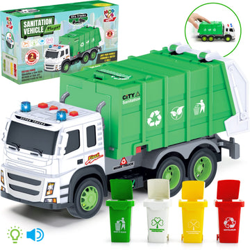MOBIUS Toys Garbage Truck - Large 1:12 Scale Recycling Truck with Lights, Sounds & Moving Parts - Durable BPA-Free Trash Truck for Kids Ages 3-7