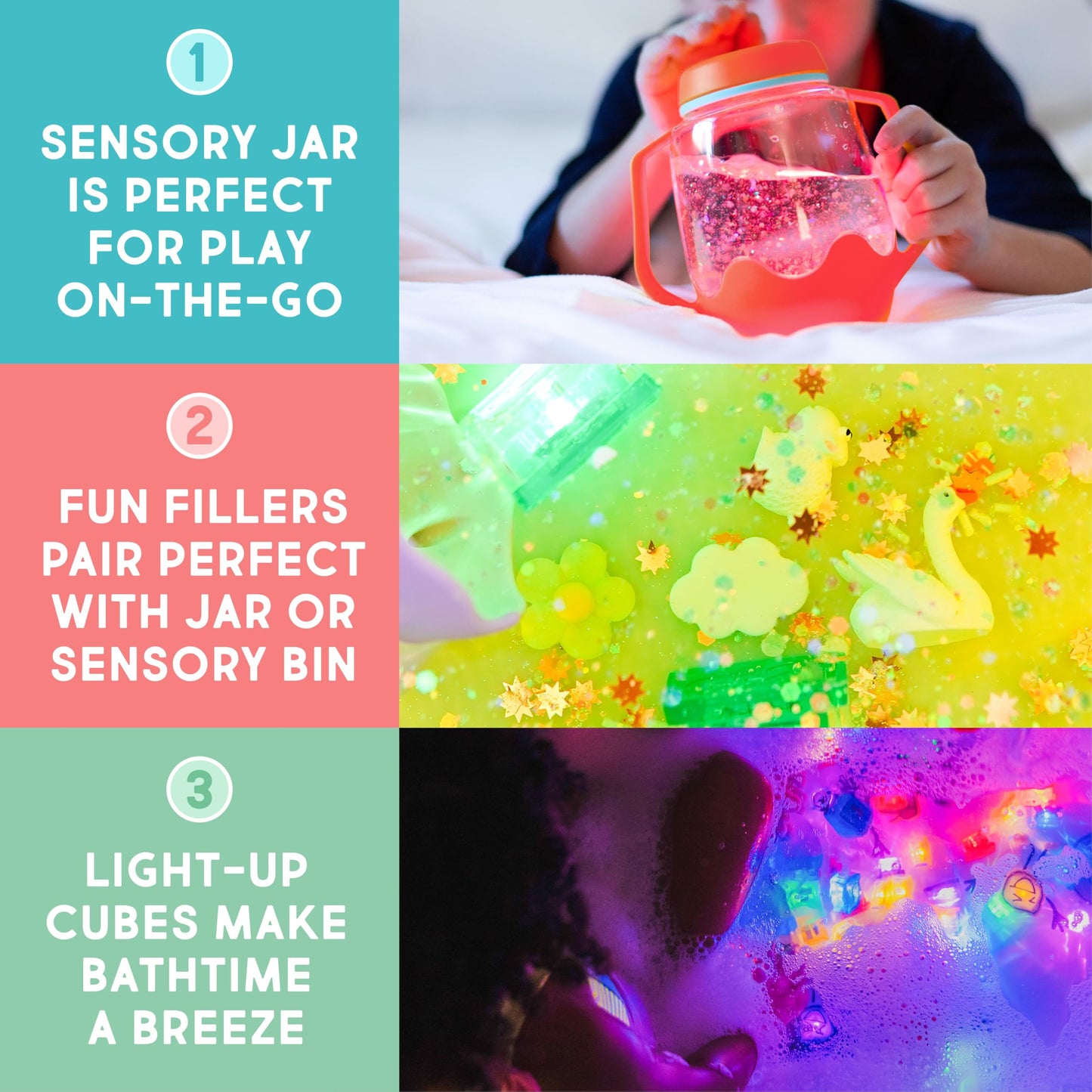 Glo Pals Play Pack Bundle with Sensory Play Jar, Water-Activated Light-Up Cubes, and Fun Fillers - Sensory Toys for Toddlers - Sensory Toy Kit