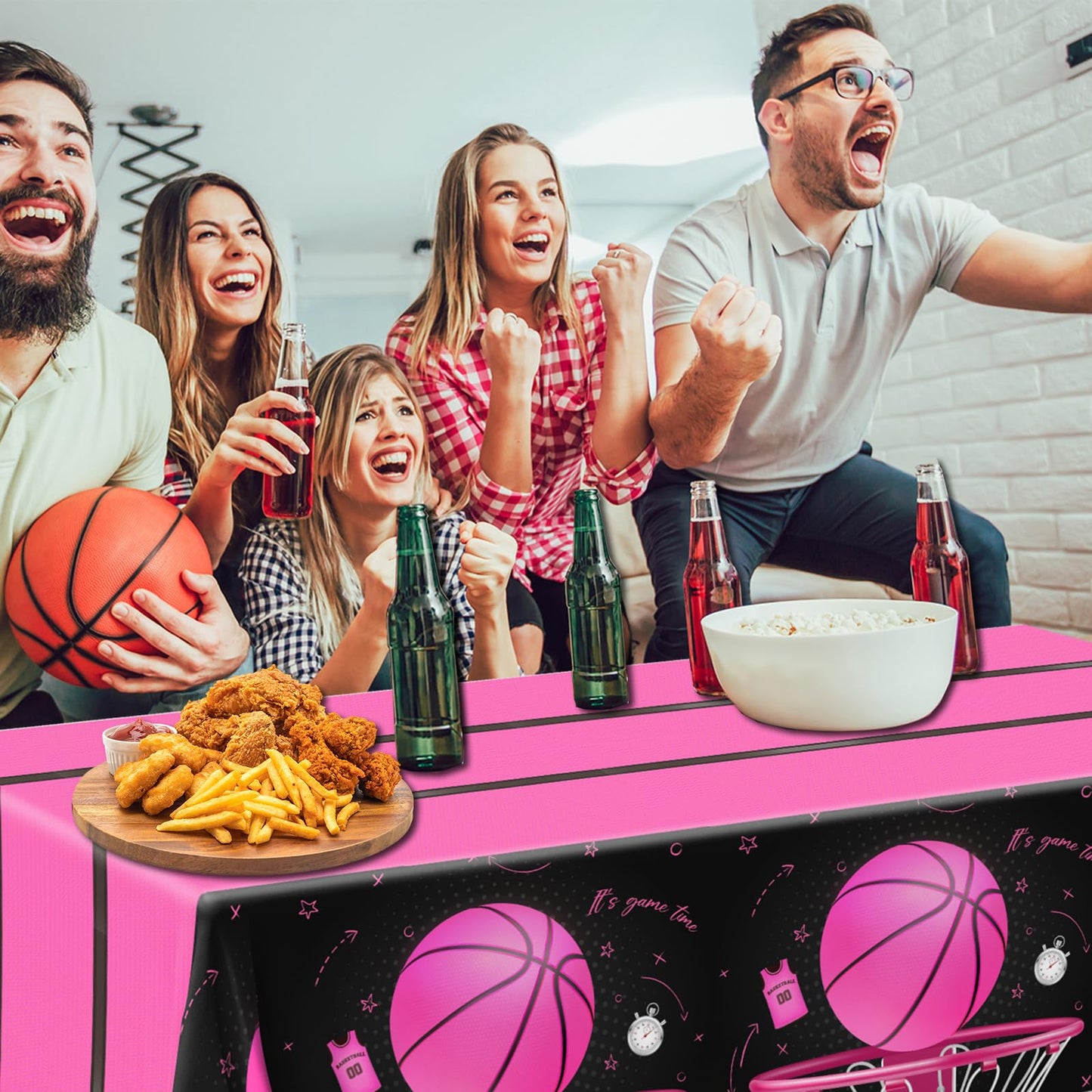 CMUSKO Basketball Tablecloth, 3Pcs Pink Basketball Birthday Decorations Plastic Table Cover, Pink Basketball Girls Table Cloths for Basketball Sports