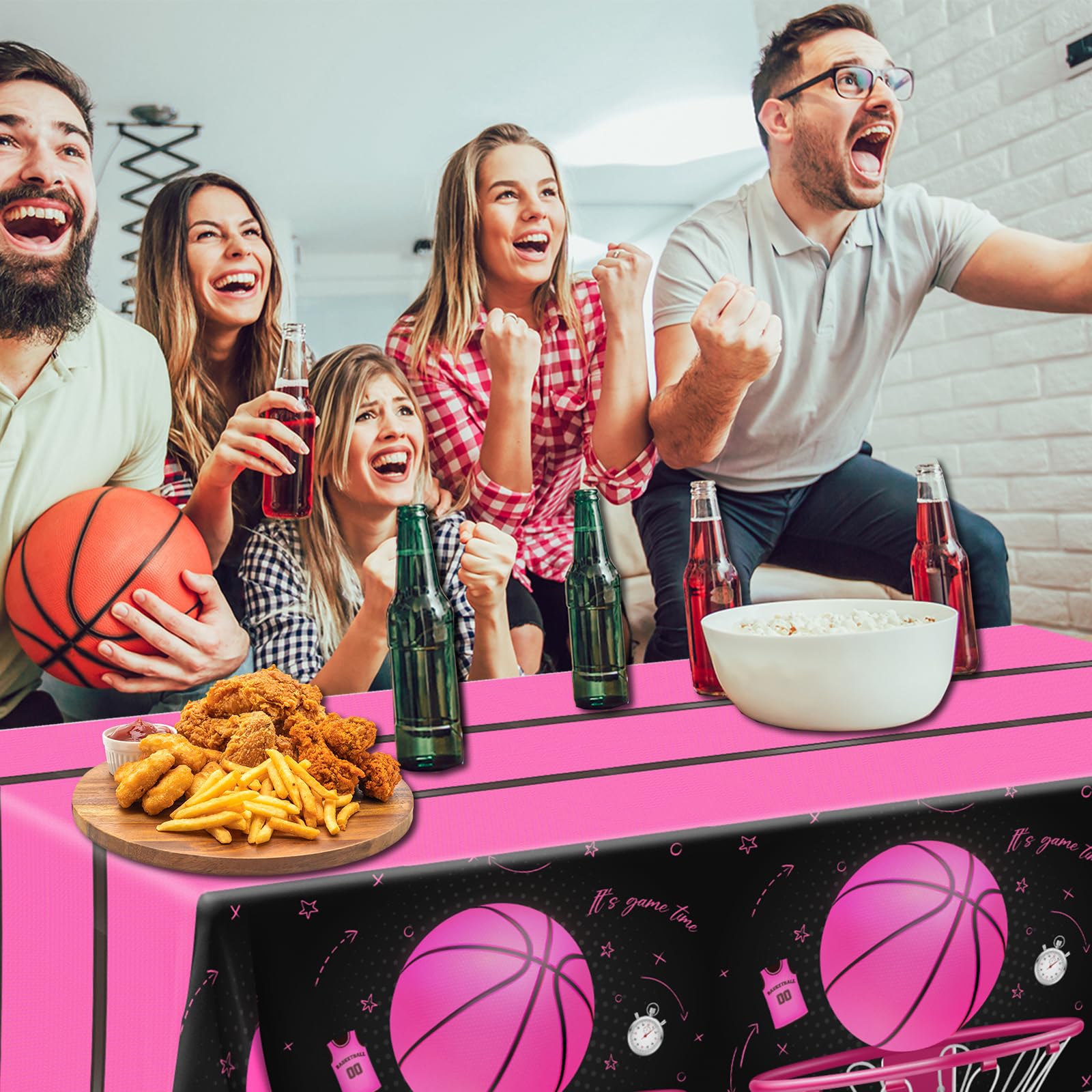 CMUSKO Basketball Tablecloth, 3Pcs Pink Basketball Birthday Decorations Plastic Table Cover, Pink Basketball Girls Table Cloths for Basketball Sports