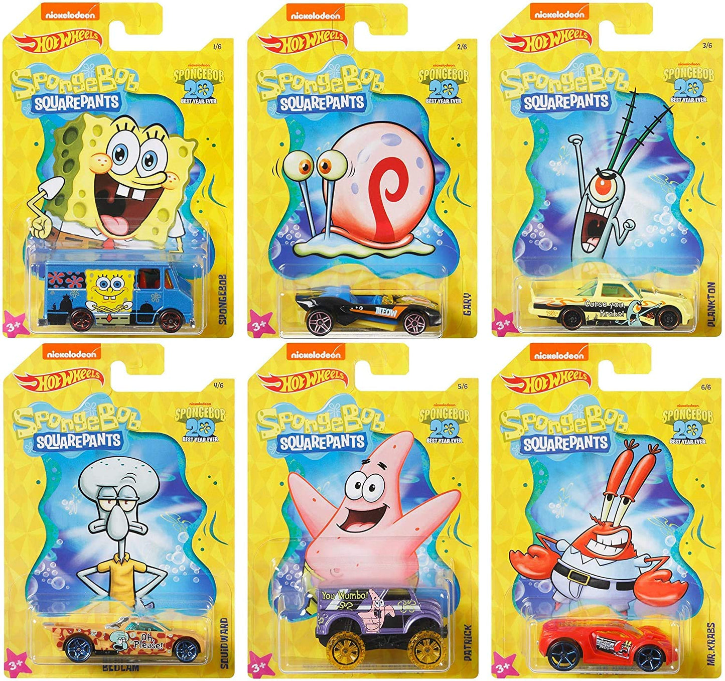 Hot Wheels Spongebob 20 Best Year Ever 6 Car Bundle Set