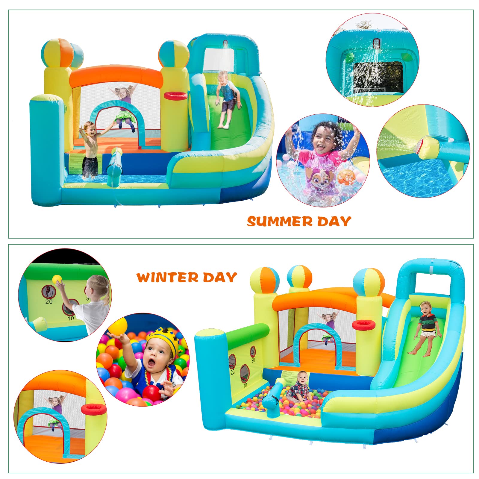 WelandFun Inflatable Water Slide Park for Kids Backyard, Inflatable Bounce House with Air Blower - Bouncy Castle with Climbing Wall, Jumping, Water