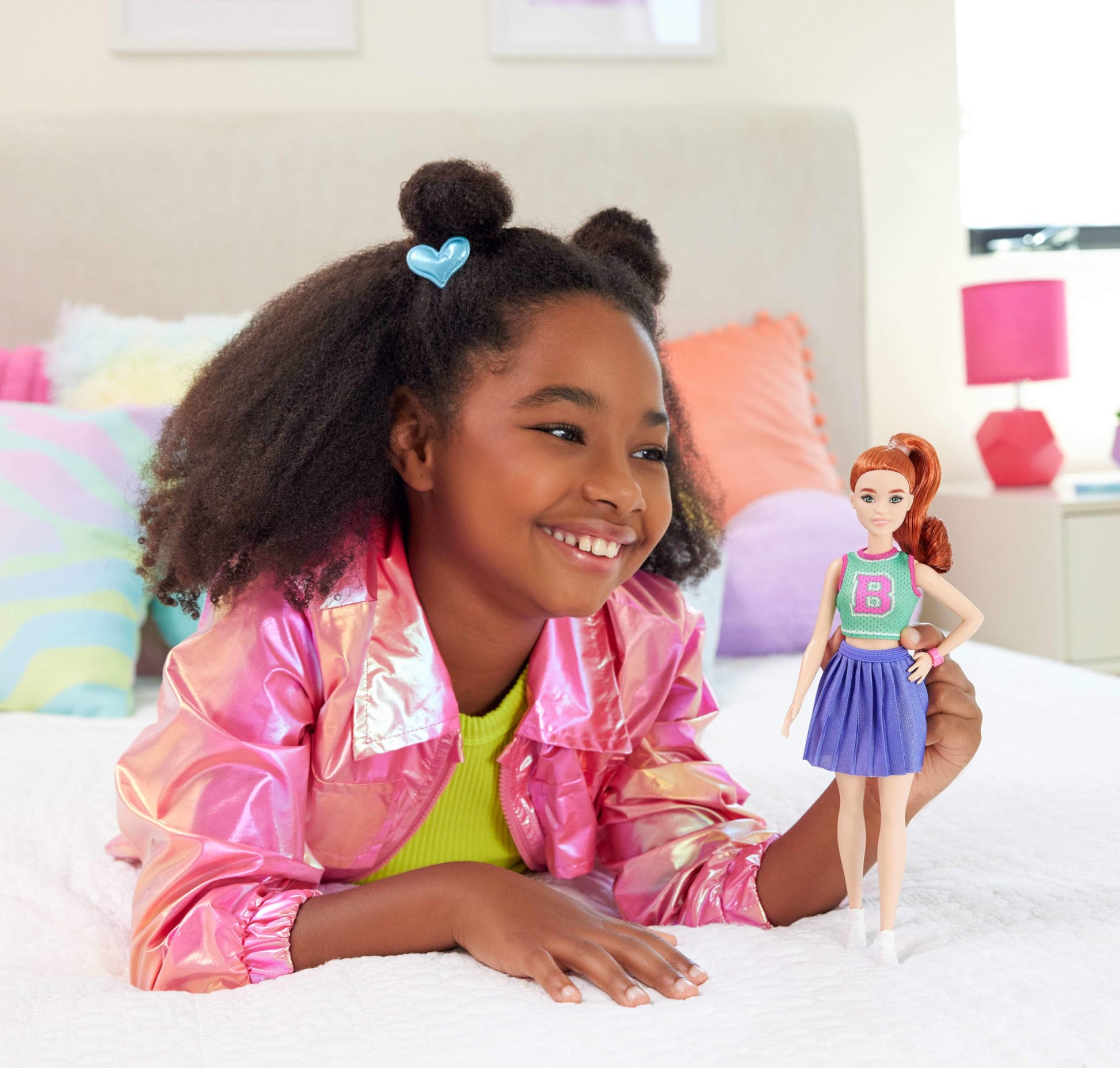 Barbie Fashionistas Doll #232 with Red Hair, Wearing Sporty “B” Jersey Top and Pleated Purple Skirt with Watch and Sneakers