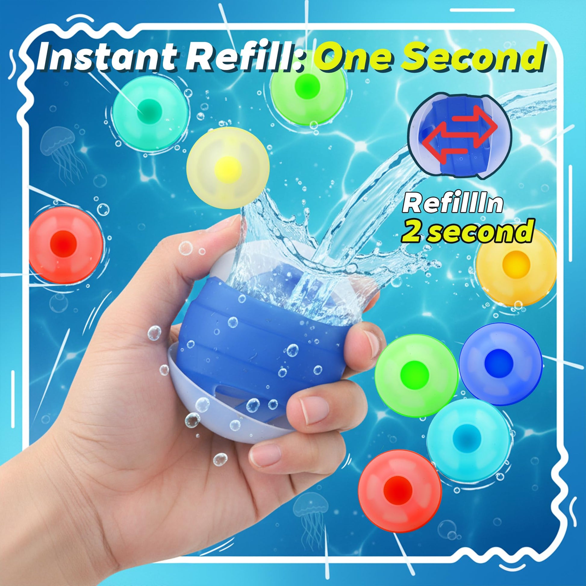 Reusable Water Balloons 6 Pcs Quick-Fill Self-Sealing Pool & Beach Water Toys for Boys Girls Ages 3-12, Outdoor Summer Splash Balls for Backyard Kids