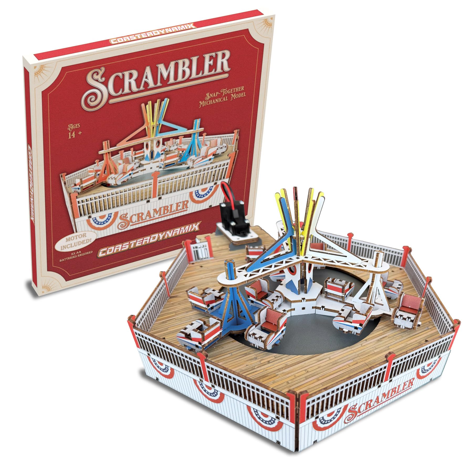 CoasterDynamix 3-D Scrambler Carnival Ride Wooden Model Kit - Electric Motorized Building Puzzle Kit for Adults and Kids, Toy Puzzles and Mini Craft