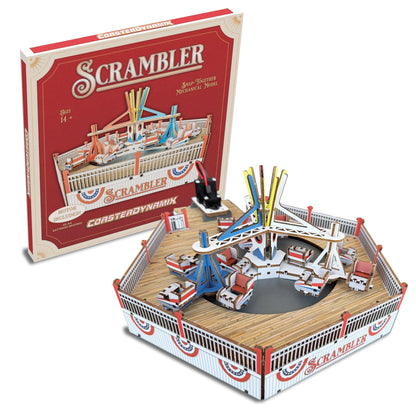 CoasterDynamix 3-D Scrambler Carnival Ride Wooden Model Kit - Electric Motorized Building Puzzle Kit for Adults and Kids, Toy Puzzles and Mini Craft
