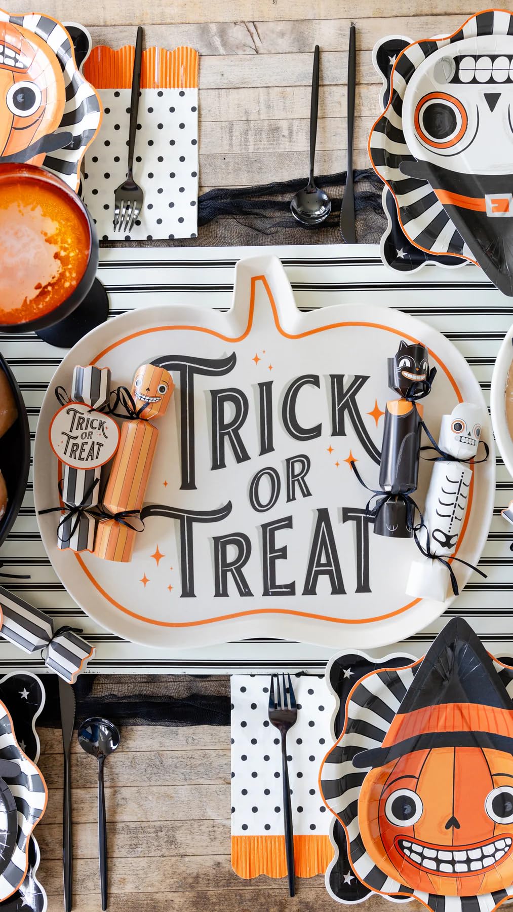 Black Polka Dot Napkins with Orange Fringe - 24 Paper Napkins, 4.25" x 7.75", Scalloped Edges, Ideal for Halloween Party & Kids Birthday Celebration
