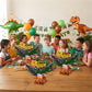 Dinosaur Party Table Centerpieces Decorations - 6 Sets Volcano Paper Bucket Centerpieces with Dinosaur Table Topper Sticks, Realistic Tropical Leaves