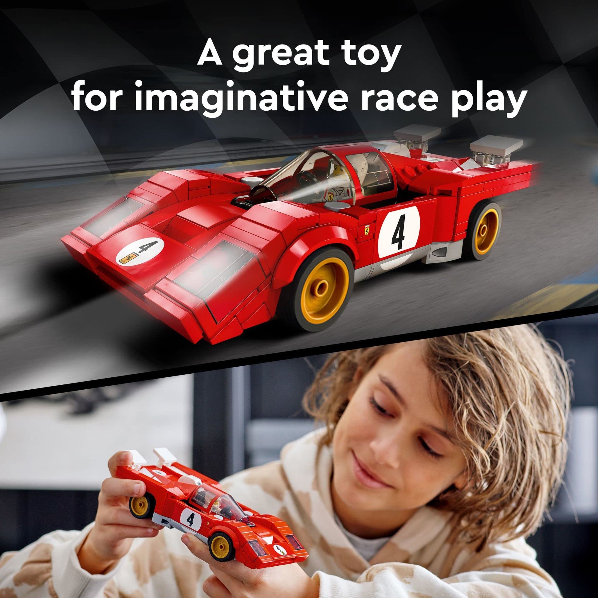 LEGO Speed Champions 1970 Ferrari 512 M 76906 Building Set - Sports Red Race Car Toy, Collectible Model Building Set with Racing Driver Minifigure