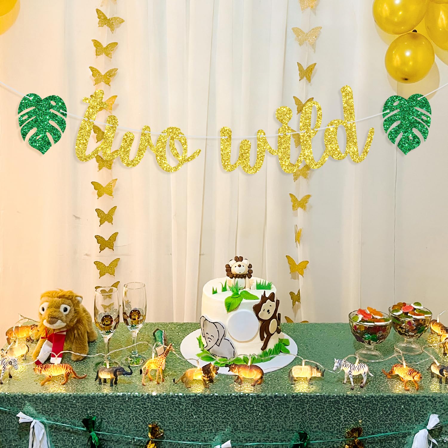 Two Wild Banner, Baby Boys Girls 2nd Birthday Banner, Jungle Wild Safari Zoo Themed Happy 2nd Birthday Party Decorations Supplies