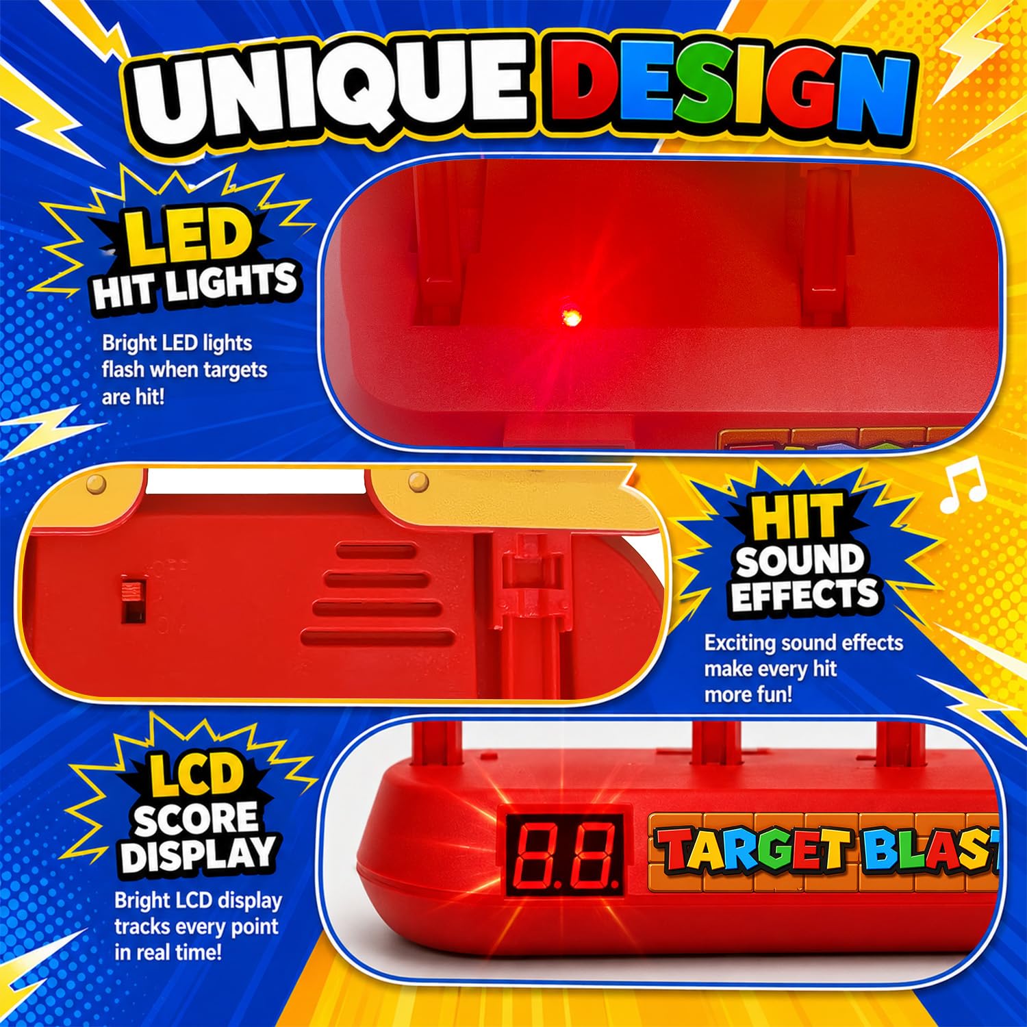 PixelWoW Kids Electronic Shooting Toys, LCD Scoring, 3 Auto Reset Targets