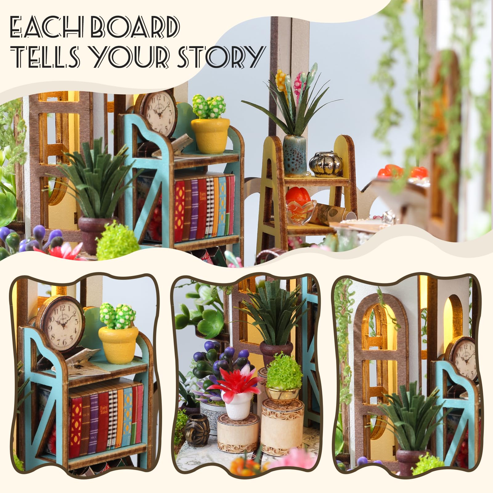 Miniature House Kit, DIY Miniature Doll House Kits with Warm LED Light, Mini House Building Kit with Mini Plant Accessories Creative Handmade Crafts