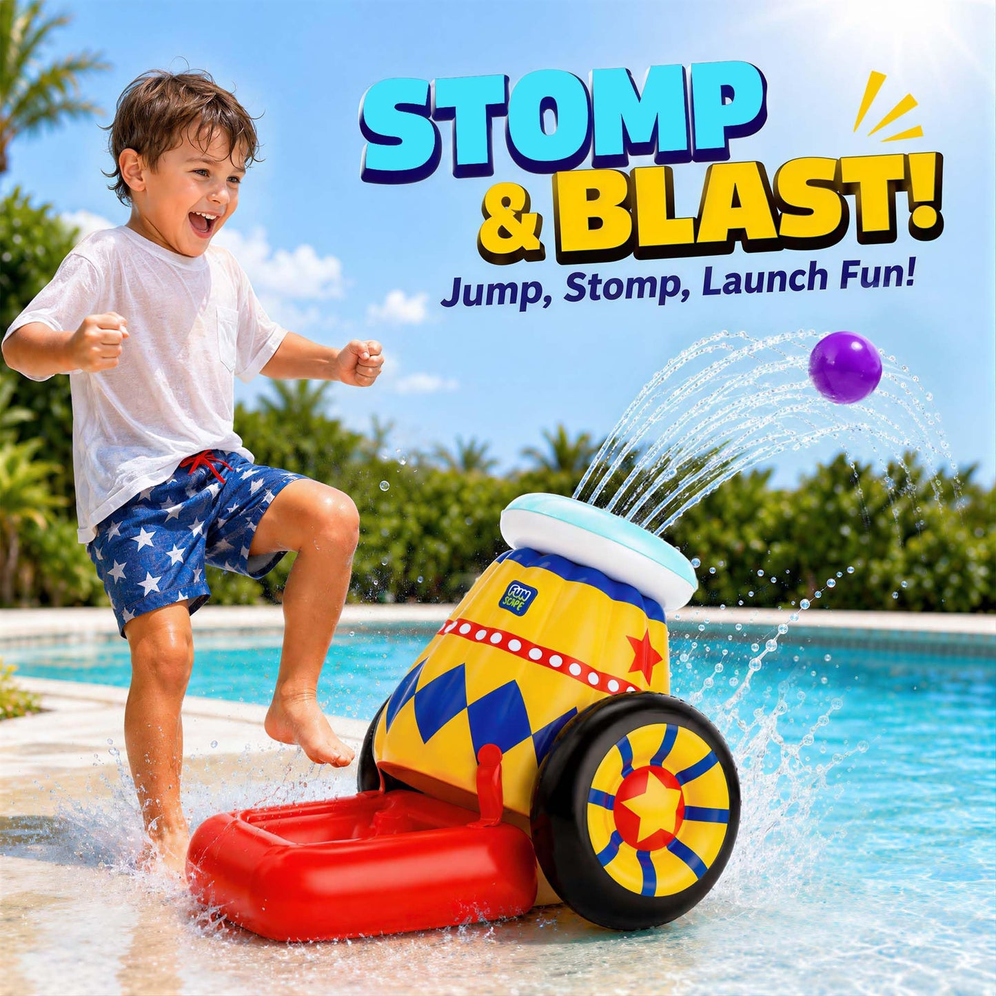 Funscape Kid Inflatable Ball Launch Pool Toy w/Sprinkler Toddler Water Game