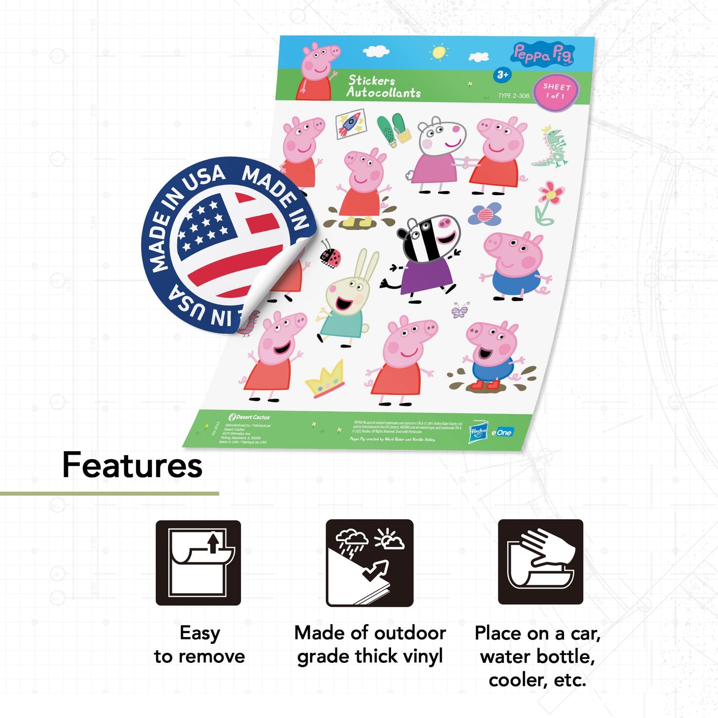 Desert Cactus Peppa Pig Sticker - 19 Peppa Stickers Premium Vinyl Decal for Laptop Water Bottle Car Scrapbook Sheet Decorations Birthday Favor Party