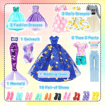 24 Pieces Fashion Pack 10 Sets Doll Clothes Accessories for 11.5 inch Doll