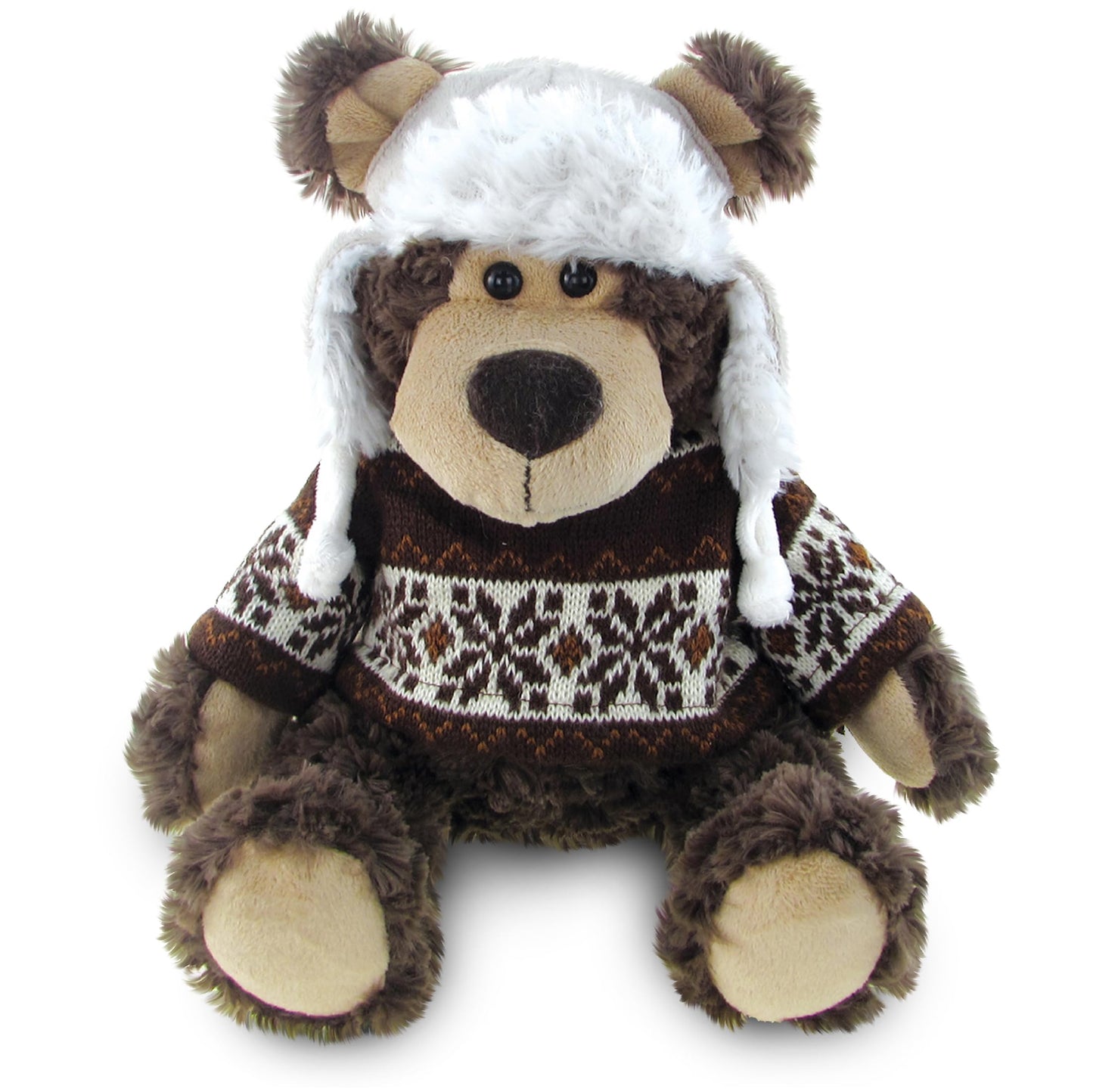 DolliBu Plush Grizzly Bear Stuffed Animal - Soft Plush Huggable Brown Grizzly Bear Wearing Hat & Sweater, Adorable Toy Wild Life Cuddle Gifts for Kids