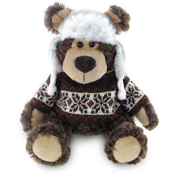 DolliBu Plush Grizzly Bear Stuffed Animal - Soft Plush Huggable Brown Grizzly Bear Wearing Hat & Sweater, Adorable Toy Wild Life Cuddle Gifts for Kids