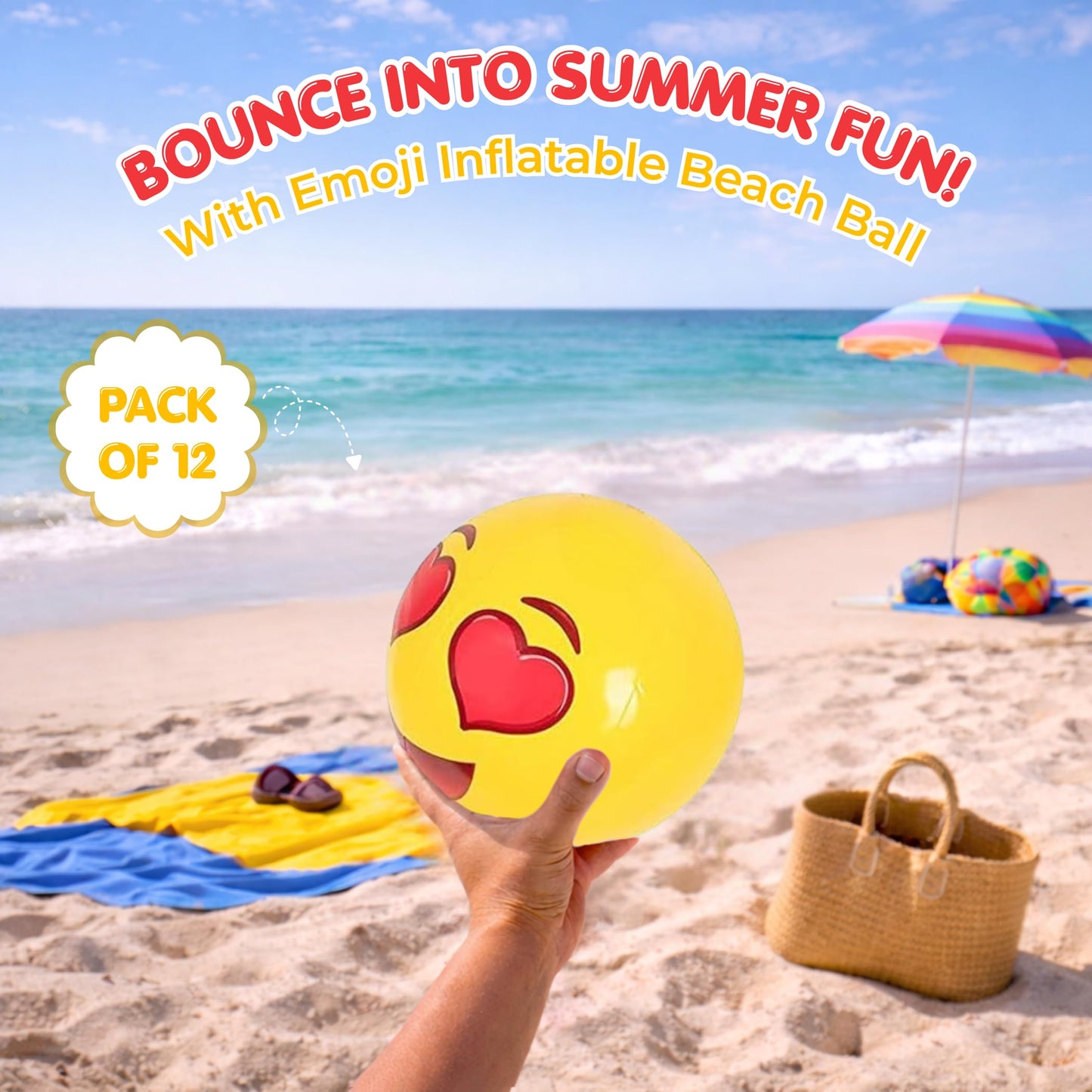 Kangaroo 12 Inflatable Emoticon Beach Balls for Kids & Adult for Pool Party