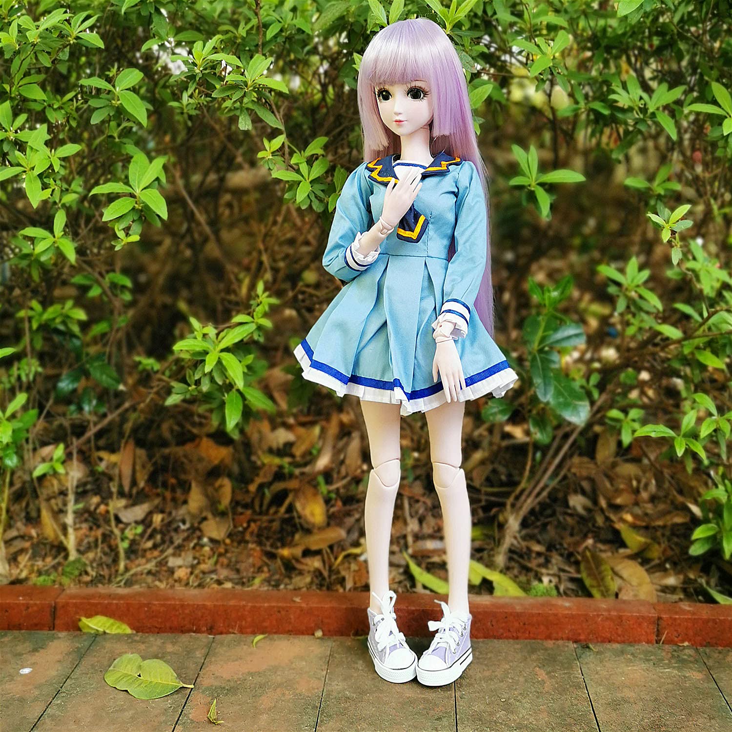 EVA BJD 1/3 BJD Doll, 20 Movable Joints Plastic Ball Jointed Doll, Removable Hair & Clothes, Openable Head for Eye Replacement, Full Set with Blue