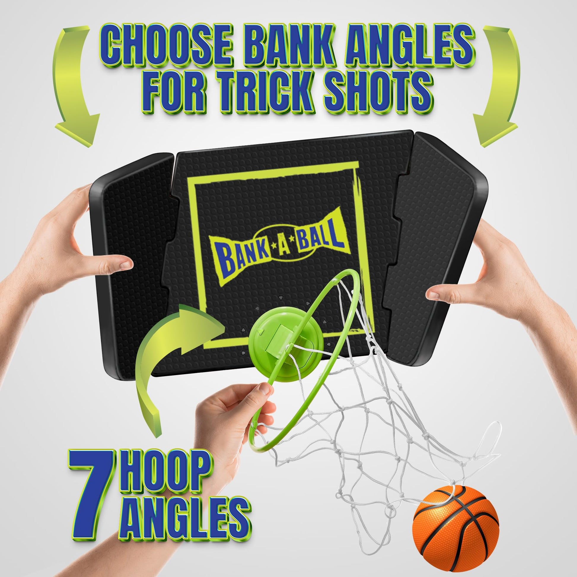 Bank-A-Ball Mini Basketball Hoop for Adults or Kids - Indoor Portable Adjustable Playing Set w/Ball - Over The Door Hoop with Adjustable Backboard