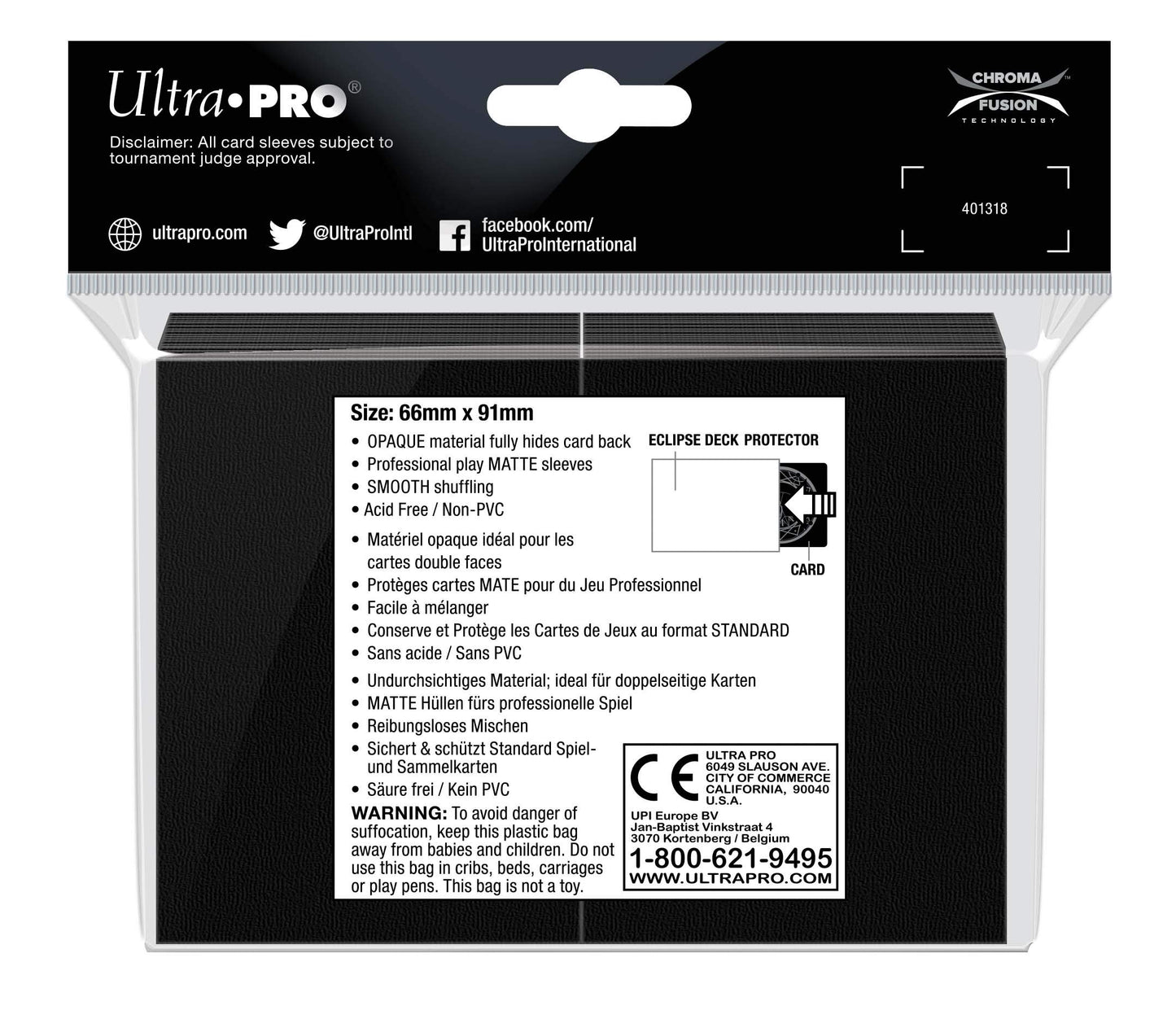 Ultra Pro E-15613 Eclipse Standard Matte Sleeves 100 Pack-Jet Black
