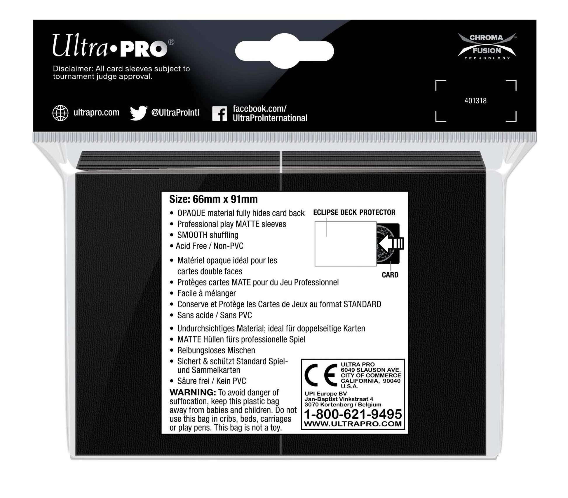 Ultra Pro E-15613 Eclipse Standard Matte Sleeves 100 Pack-Jet Black