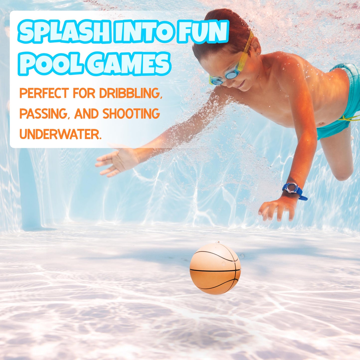Underwater Pool Basketball, Water-Filled Ball with Textured Grip, 6.5 in