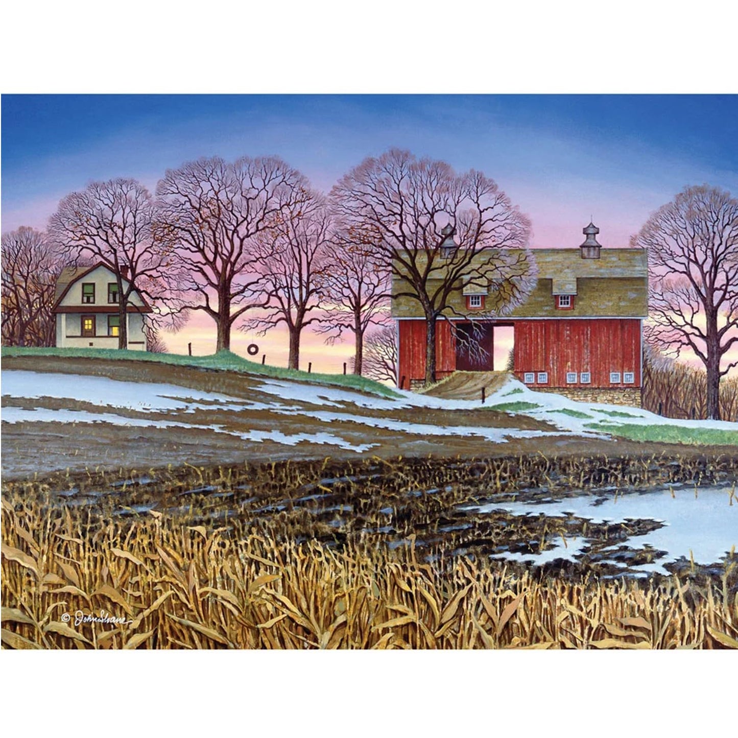 Bits and Pieces 300 Piece Puzzles for Adults Day's End 300 Large Pieces 18" x 24" Jigsaw Puzzles, Fall Winter Farm Landscape, Random Die Cut Pieces No