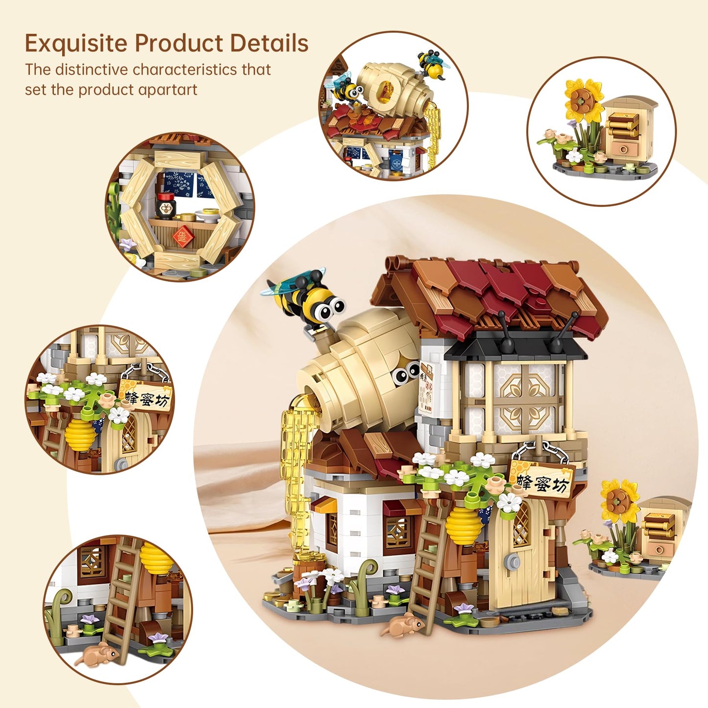EasyAgo Mini Bricks Honey Workshop Building Blocks, Simulation Architecture Toy for Girls and Boys Ages 6+ - Gift Easter, Birthday, Christmas (1242