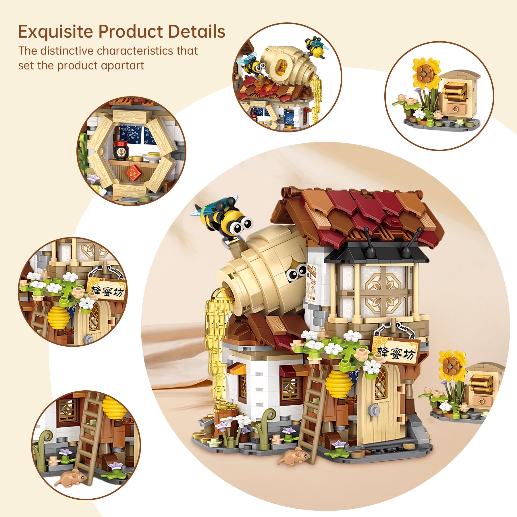 EasyAgo Mini Bricks Honey Workshop Building Blocks, Simulation Architecture Toy for Girls and Boys Ages 6+ - Gift Easter, Birthday, Christmas (1242
