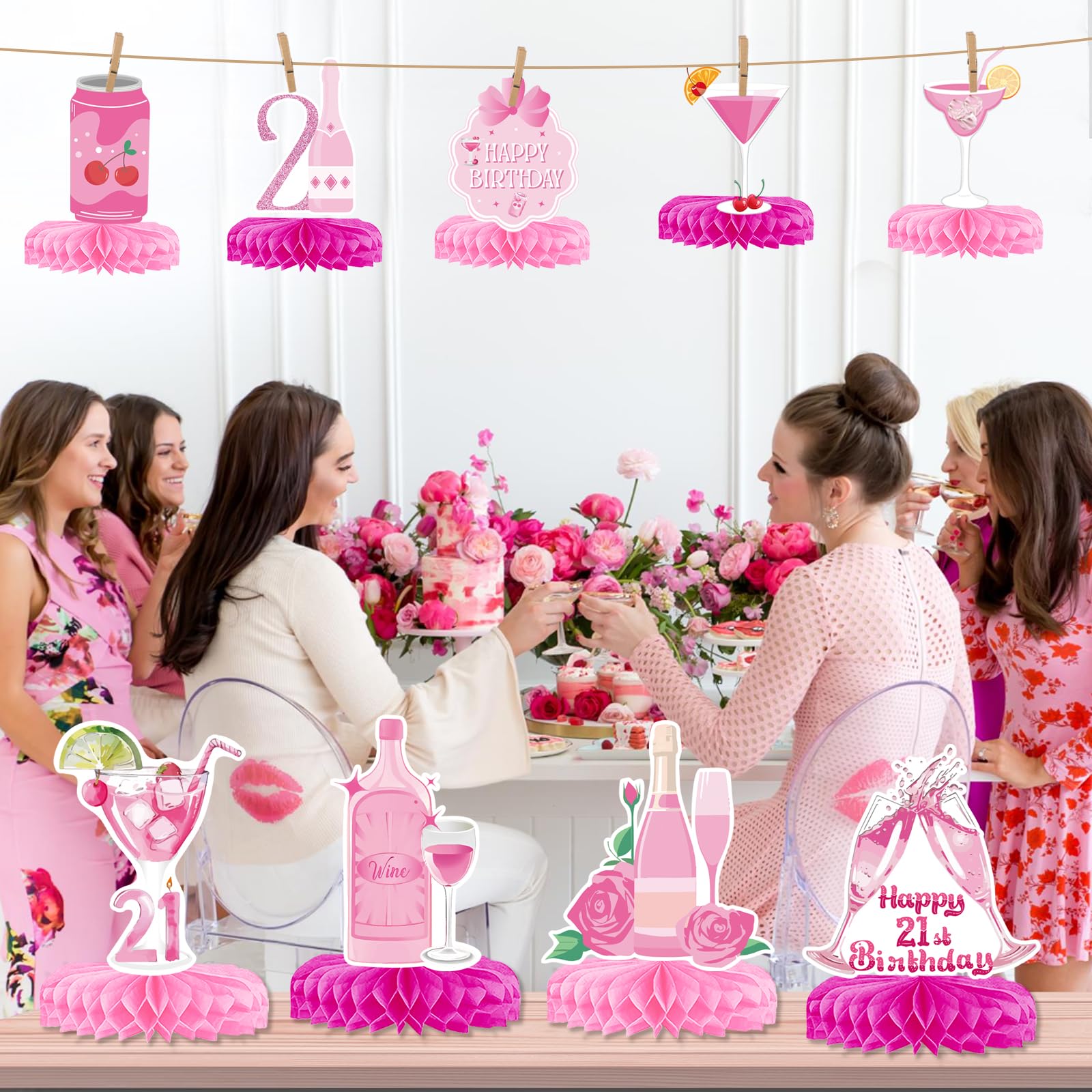 21st Birthday Decorations Pink 21st Birthday Decorations for Her 21 st Champagne Wine Centerpieces for Table