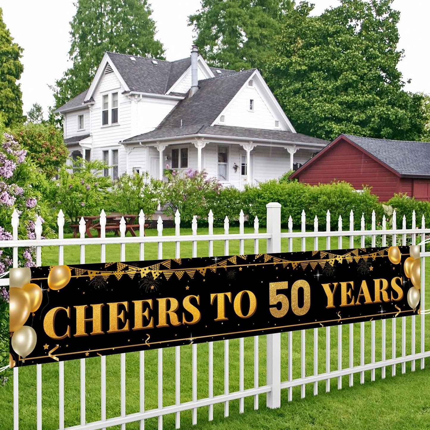 50th Birthday Decorations for Men & Women - 10ft "Cheers to 50 Years" Black & Gold 50th Birthday Banner - Large Elegant Backdrop for Indoor, Yard