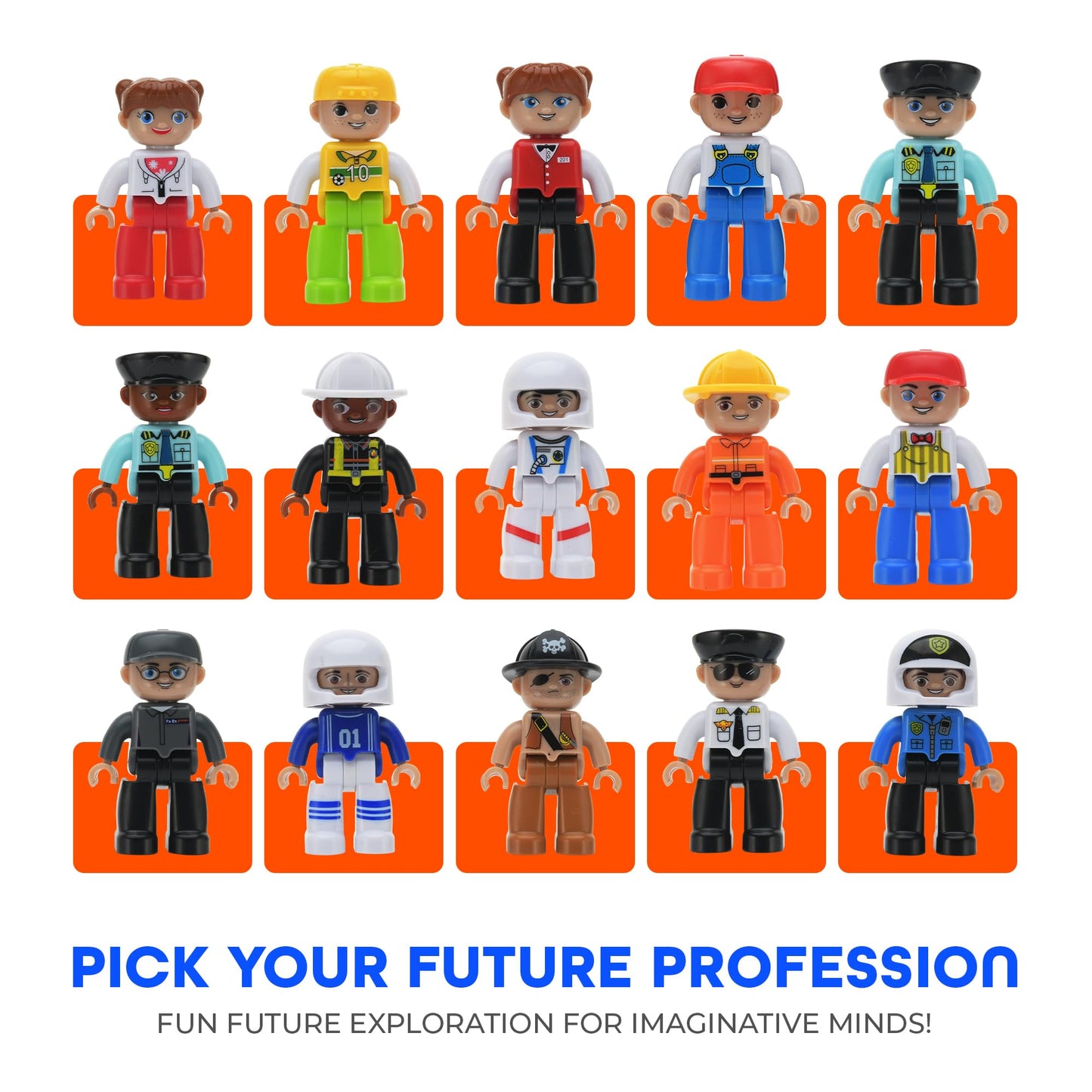 Playmags Large Magnetic Figures Community Set of 15 Pieces - 3” Play People Perfect for Magnetic Toys Building Blocks - STEM Learning Toys for Kids