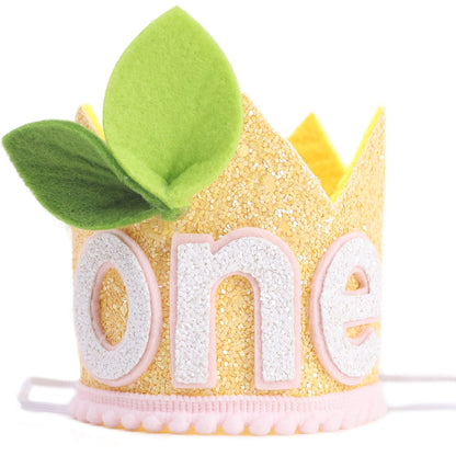 LINLULU Lemon 1st Birthday Crown - Lemon Birthday Decorations, Light Pink And Lemon Yellow Birthday Hat, Birthday Tiara, Cake Smash Props