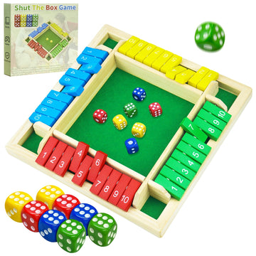 rytopt Shut The Box Game, Stocking Stuffers, 2-4 Player Family Wooden Board Table Math Games, Board Games, Valentines, 8 Dices Tabletop Game