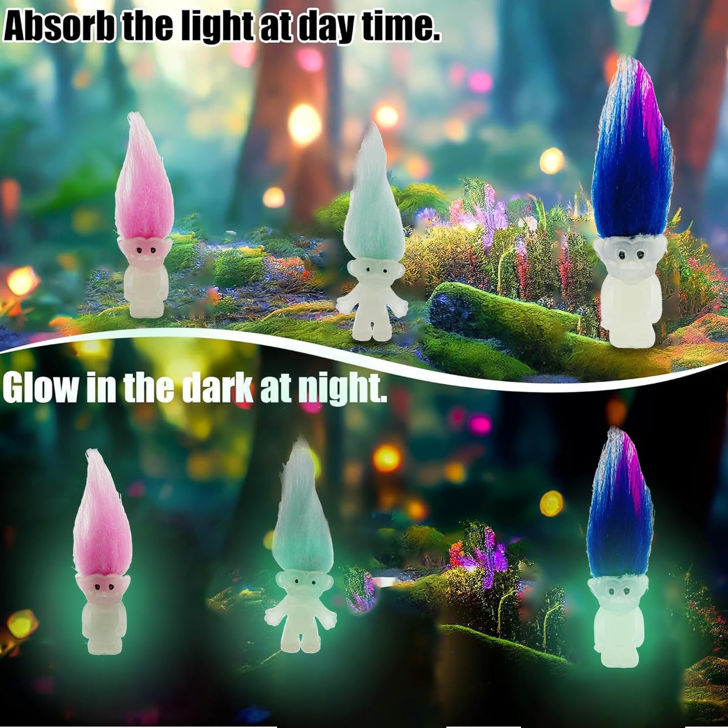 10pcs 1.2" Luminous Mini Troll Dolls Vintage Action Figures Troll Dolls