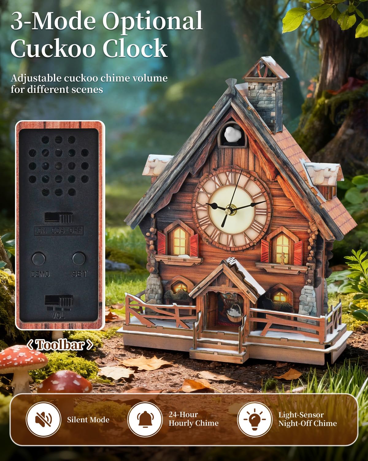 Rnfinewow 3D Puzzles for Adults-Cuckoo Clock, Swiss Igloo Clock Kit (with Pendulum), Wooden Puzzles for Adults Home Decor DIY Watch Making Kit