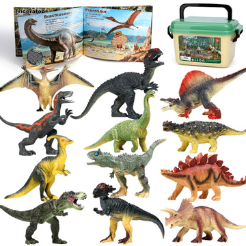 FRUSE Jurassic Dinosaur Toys,12 PCS Realistic Dino Figurines,Educational Dino Figure Playset with Information Dino Book,Dinosaur Toys for Kids 3-5
